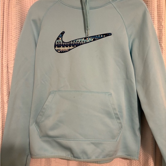 Nike Therma-Fit Hoodie Women's Size M Aqua Blue Drawstring Thumb Holes Run Jog - Picture 1 of 7